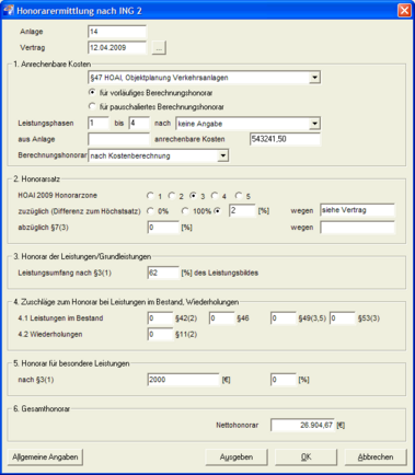 Honorarermittlung nach ING2